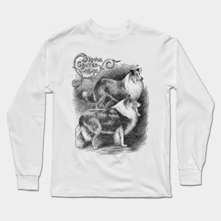 Rough Coated Collies Black and White Dog Illustration Long Sleeve T-Shirt